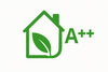 Green icon of a house with a leaf and 'A++' rating on a white background